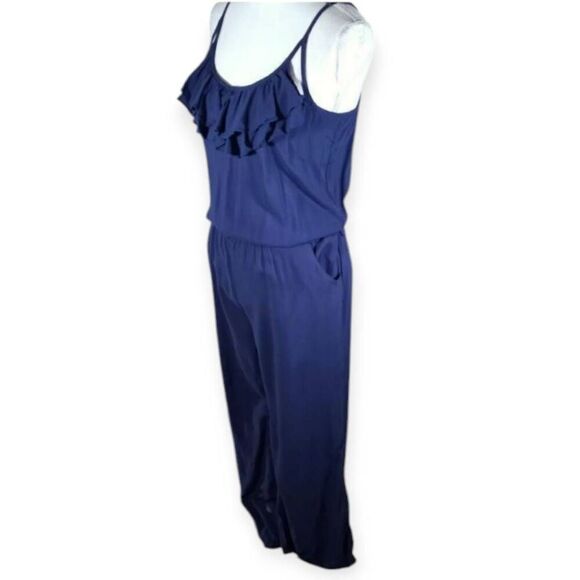 HANG TEN NAVY BLUE RUFFLE JUMPSUIT SZ.M EUC. - Picture 4 of 9